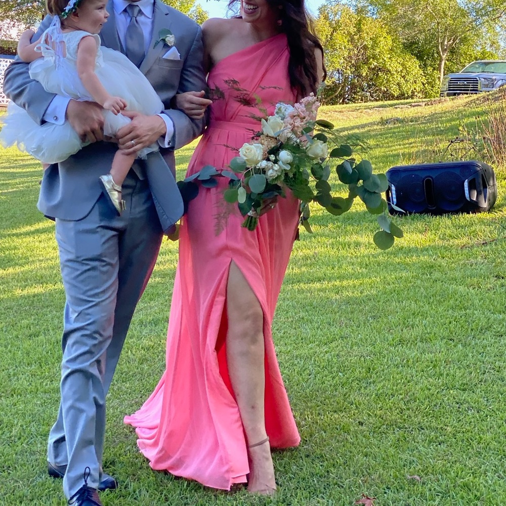 One Shoulder Bridesmaids Dress in Coral, Size 8